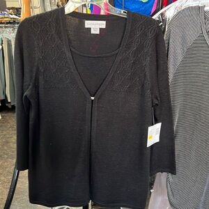 NWT Sag Harbor Holiday Heartbreaker Black Layered Sweater Size M Metallic
